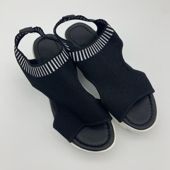 Black Sandals Women Size 8 Summer Shoes Peep Toe - Picture 9 of 10